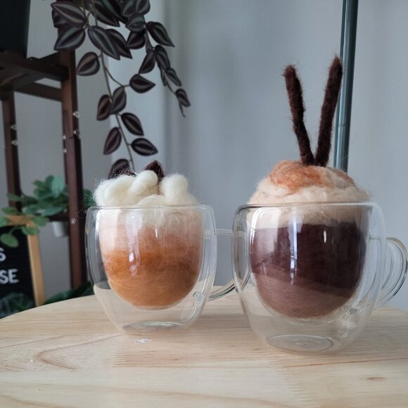 Handmade Coffee Macchiato Hot Cocoa Felted Wool - Picture 1 of 7